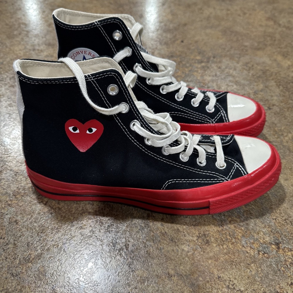 Comme Des Garcons Converse Mens 8.5 Hi Play Red Black Chuck Taylor Sneakers GDC